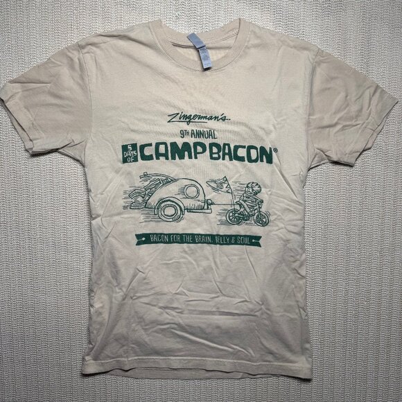 Vintage Style Camp Bacon T-Shirt Zingerman's 9th Annual Beige Green‎ Size S - Picture 1 of 5